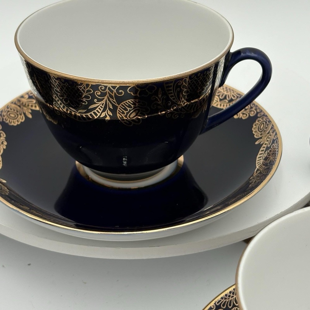 Vintage Russian Cobalt Net Gold Web Lomonosov Tea Cup with Saucer Set of 6 - Picture 13 of 13
